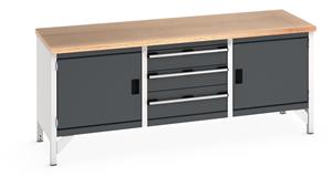 Bott Cubio Storage Workbench 2000mm wide x 750mm Deep x 840mm high supplied with a Multiplex (layered beech ply) worktop, 3 x drawers (1 x 200mm... 2000mm Wide Storage Benches